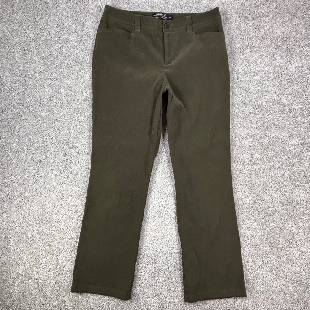 Tribal Stretch-Extensible Olive Green Faux Suede Straight Leg Pants 10P